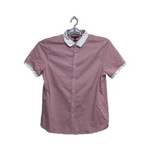 Michael Kors Slim Fit stretch short sleeved  plaid red ‎ white Women's blouse XL